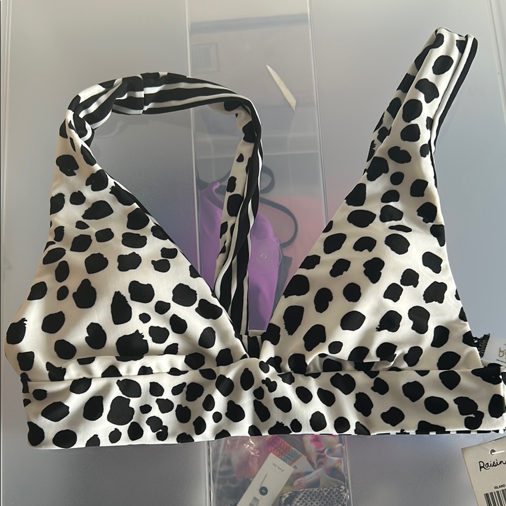 Raisins Black and White Polka Dot Swim Top